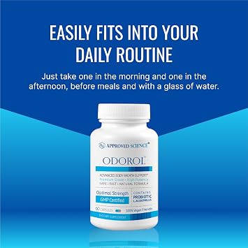 Approved Science Odorol - 60 Capsules - Freshen Bad Breath and Body Odor - Contains L.acidophilus, Green Tea, Magnolia Bark, Peppermint Oil, and Fennel - All Natural, Vegan Friendly, Non-GMO