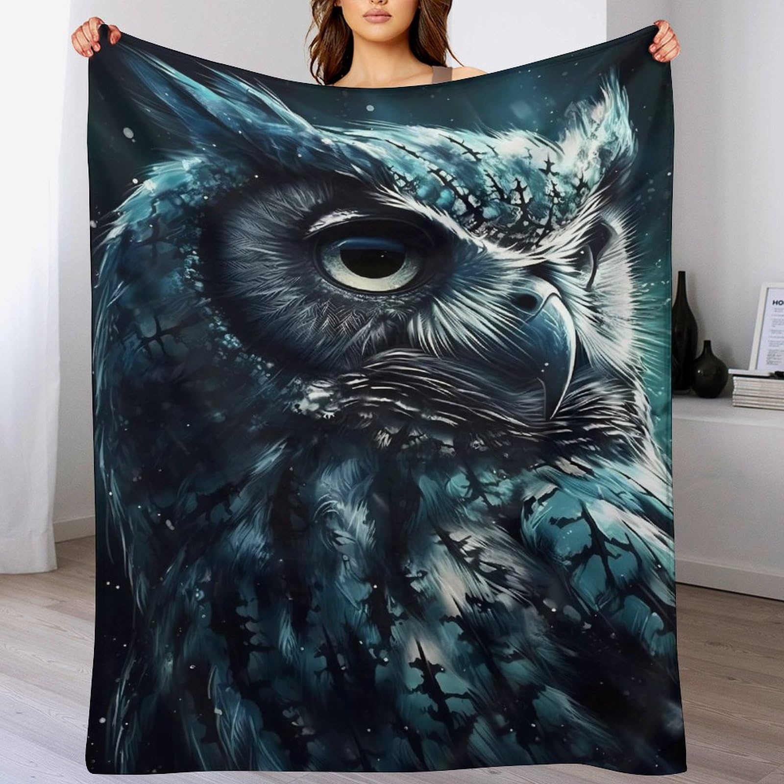 Couverture polaire hibou plaid en flannel anti-froid et moelleux pour lit et canapé