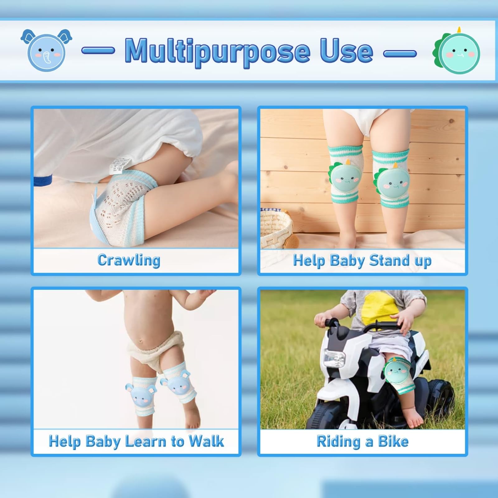 Genouillères Pour Bébé 4 Pattes - Protection Antidérapante En Silicone, Coton Peigné, Taille Unique 14x8 Cm, Pour Enfants De 0 à 5 Ans