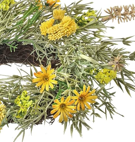 Ribc 12 Inch Artificial Floral Dried Floral Look Candle Ring On Natural Twig Base, For Pillar Candles And Glass Hurricanes, Candle Holder, Green, Yellow #TOP1