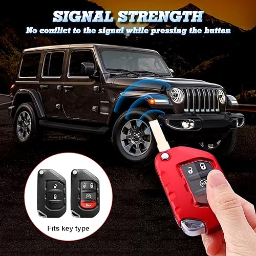Miniatura 10 de Xotic Tech - Carcasa para llavero de TPU azul con llavero compatible con Jeep Gladiator JT Sahara JLU Wrangler JL JLU Rubicon 2, 3, 4 botones y