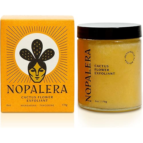 Nopalera Mandarina Cactus Flower Exfoliant - Face & Body Scrub, 3-in-1 Cleanser, & Moisturizer, Vegan, Cruelty-Free, Natural Citrus Scent, Dye Free, 6 oz.