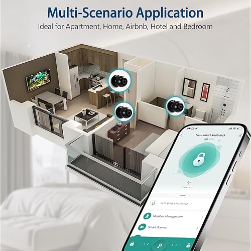 Miniatura 6 de Cerradura de puerta inteligente de entrada sin llave para dormitorio, hogar, oficina de apartamentos, control de aplicación (negro mate)