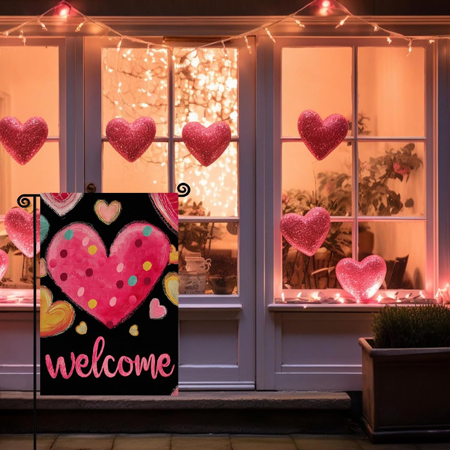 Valentines Day Love Heart Garden Flag 12x18 Inch Double Sided for Red Pink Love Hearts Outside Welcome Wedding Anniversary Party Decor Flag - Image 5