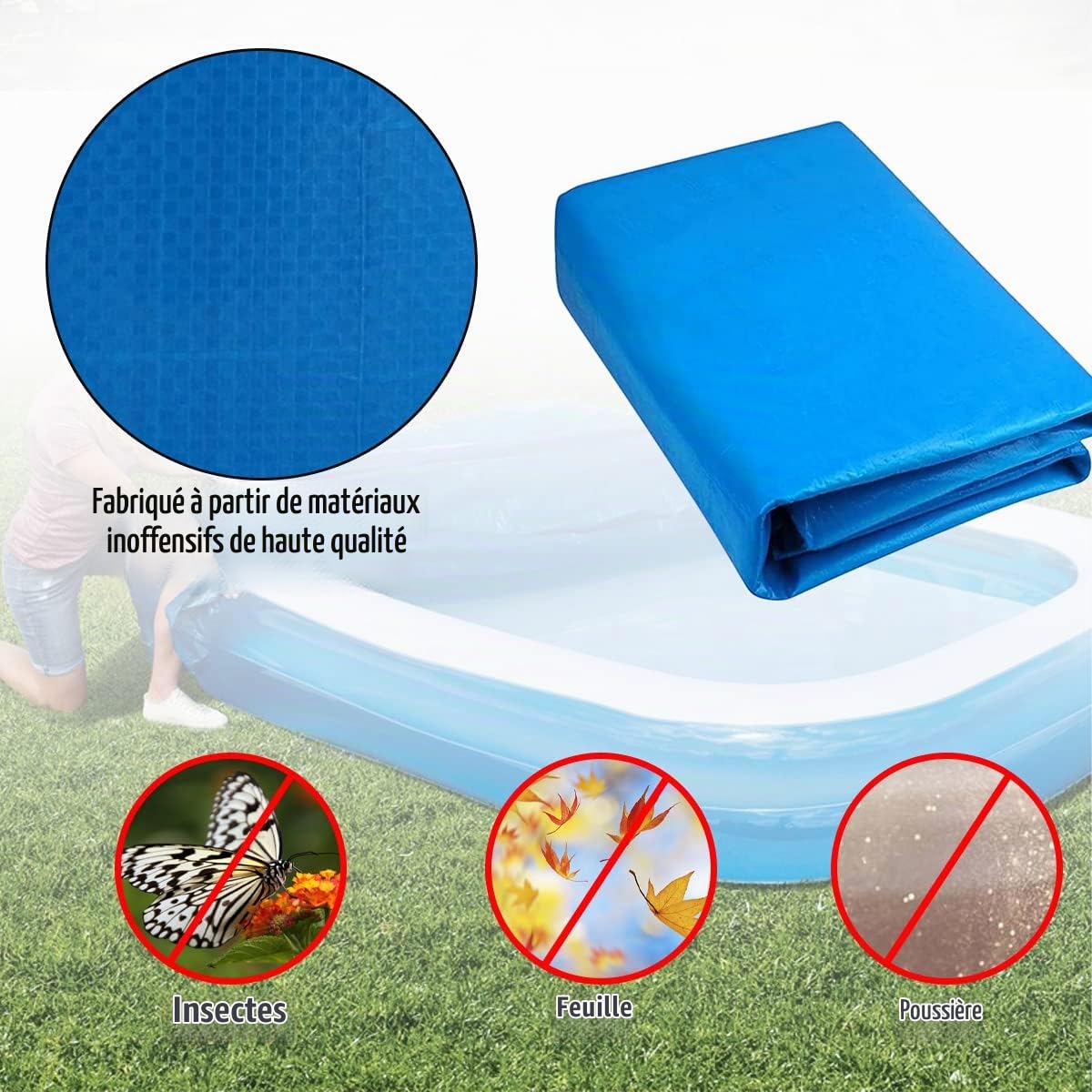 Bâche pour Piscine Rectangulaire, Bâche de Protection pour Piscine Encadrée, Durable Antipoussière Couverture de Piscine pour Piscines Hors Sol (400 * 211CM/13.12 * 6.92FT)