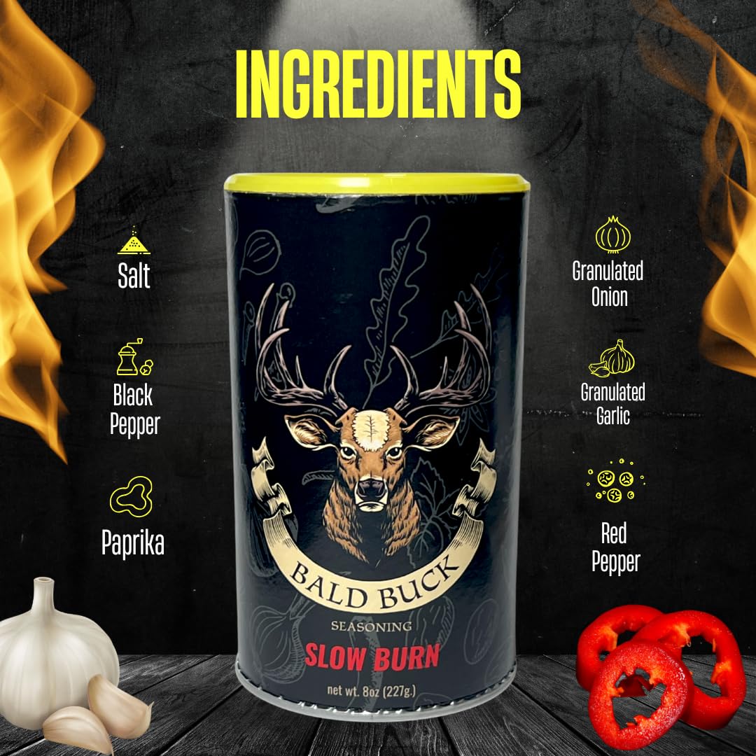 Bald Buck Seasoning Pack of 2, 8 Oz (1 Bold Taste + 1 Slow Burn) | Rib Rub BBQ Chicken Seasoning | BBQ Seasoning and Rub | Rotisserie Chicken Seasoning & BBQ Rubs for Smoking | BBQ Rub Seasoning