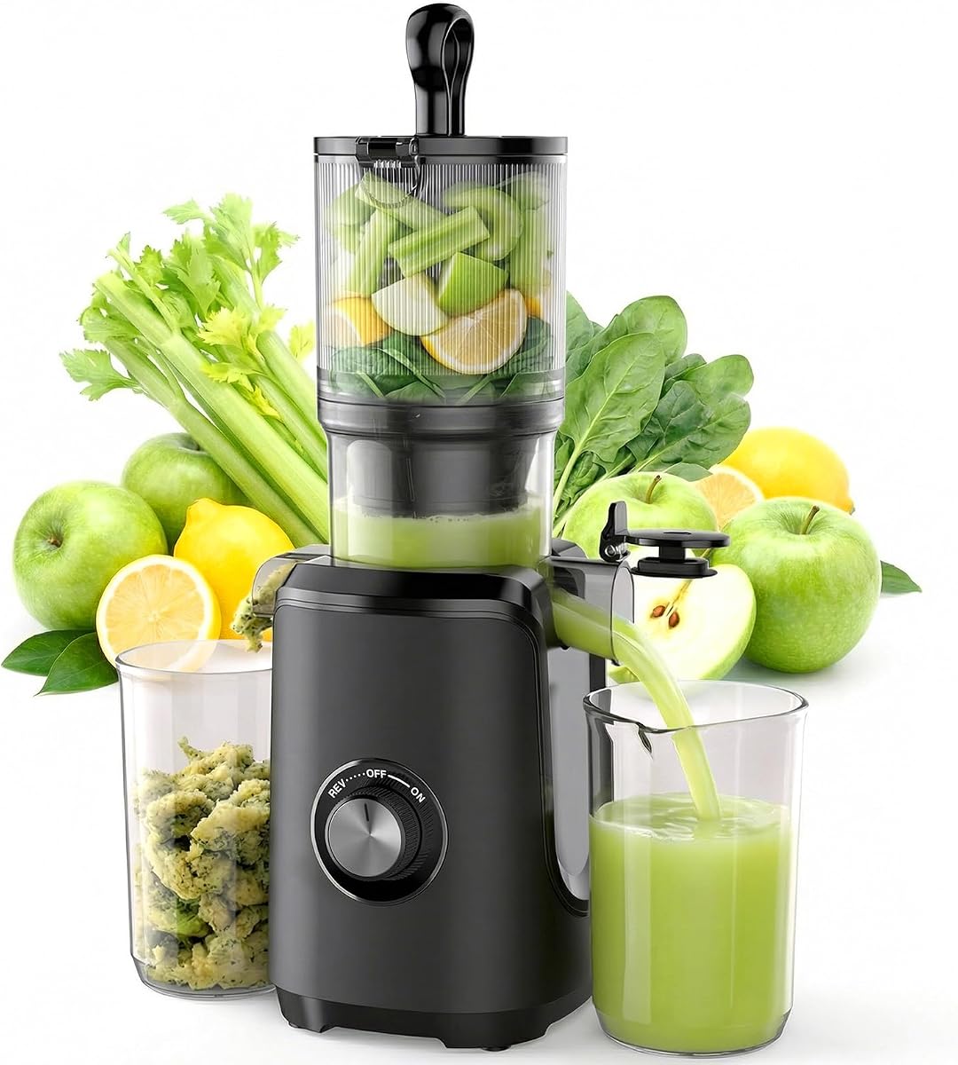 Cold Press Juicer Machines for Vegetables & Fruits, Black | Slow Masticating Juicer Machine with Reverse Function, 4.25" Feed Chute, Stops Oxidation and Easy to Clean