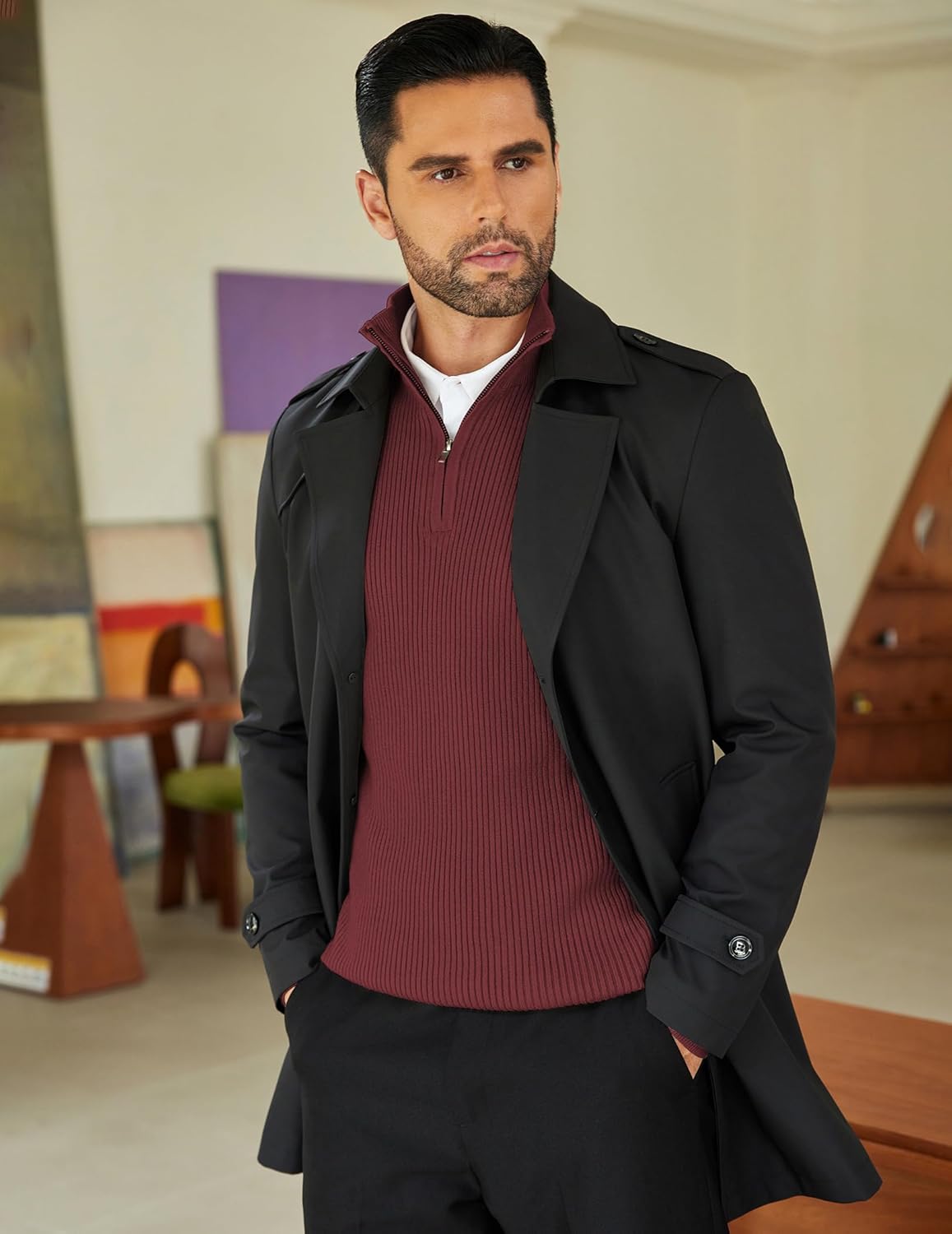 COOFANDY Men's Quarter Zip Sweaters Slim Fit Mock Neck Pullover Sweaters Lightweight Knitted Polo Sweater - Image 4