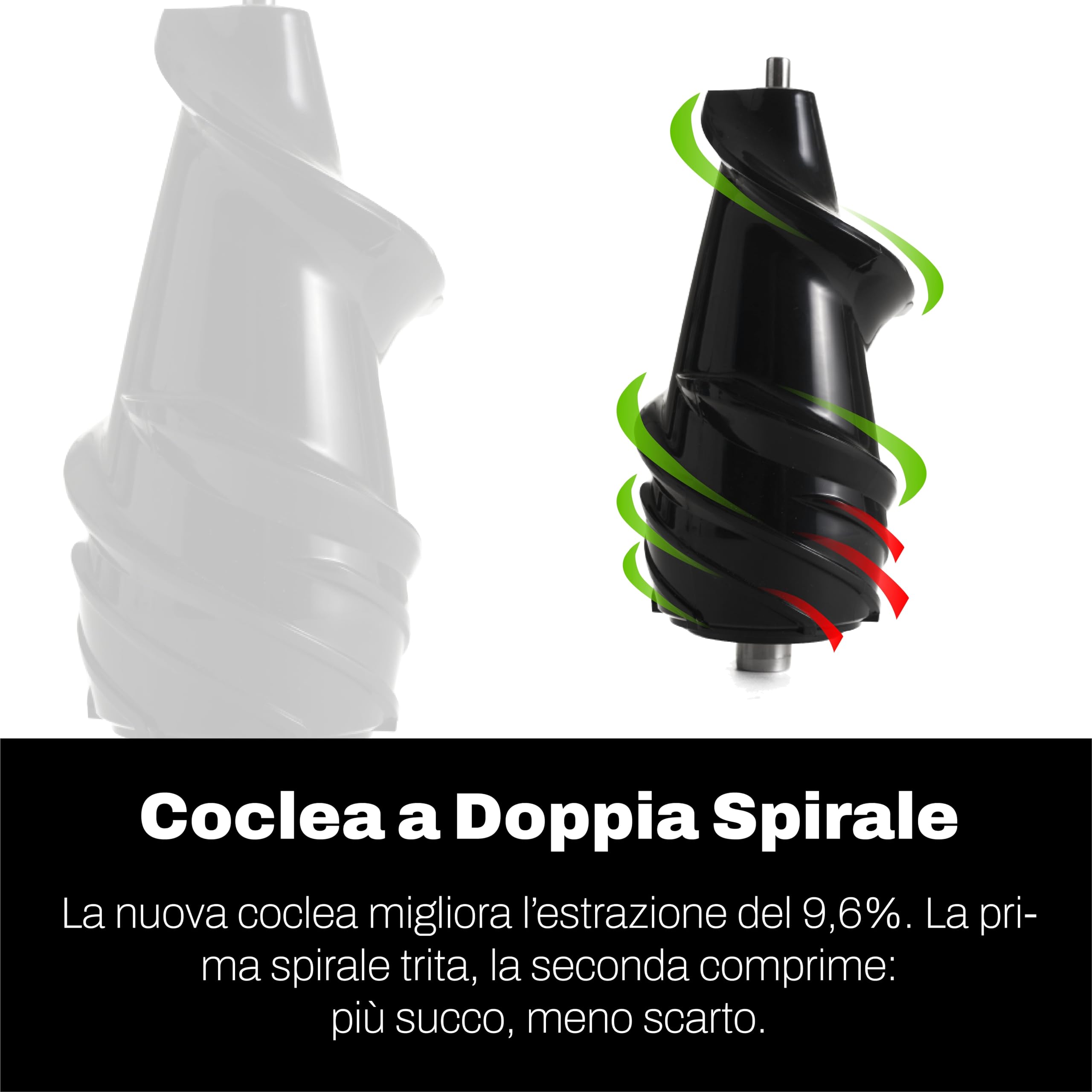 Classe Italy Estrattore di succo a Freddo VIVO Big Mouth 43 giri, Estrattore Frutta e Verdura con Filtro Succhi e Filtro SORBETTO, funzione risciacquo, Spremitura a Freddo, Motore a induzione
