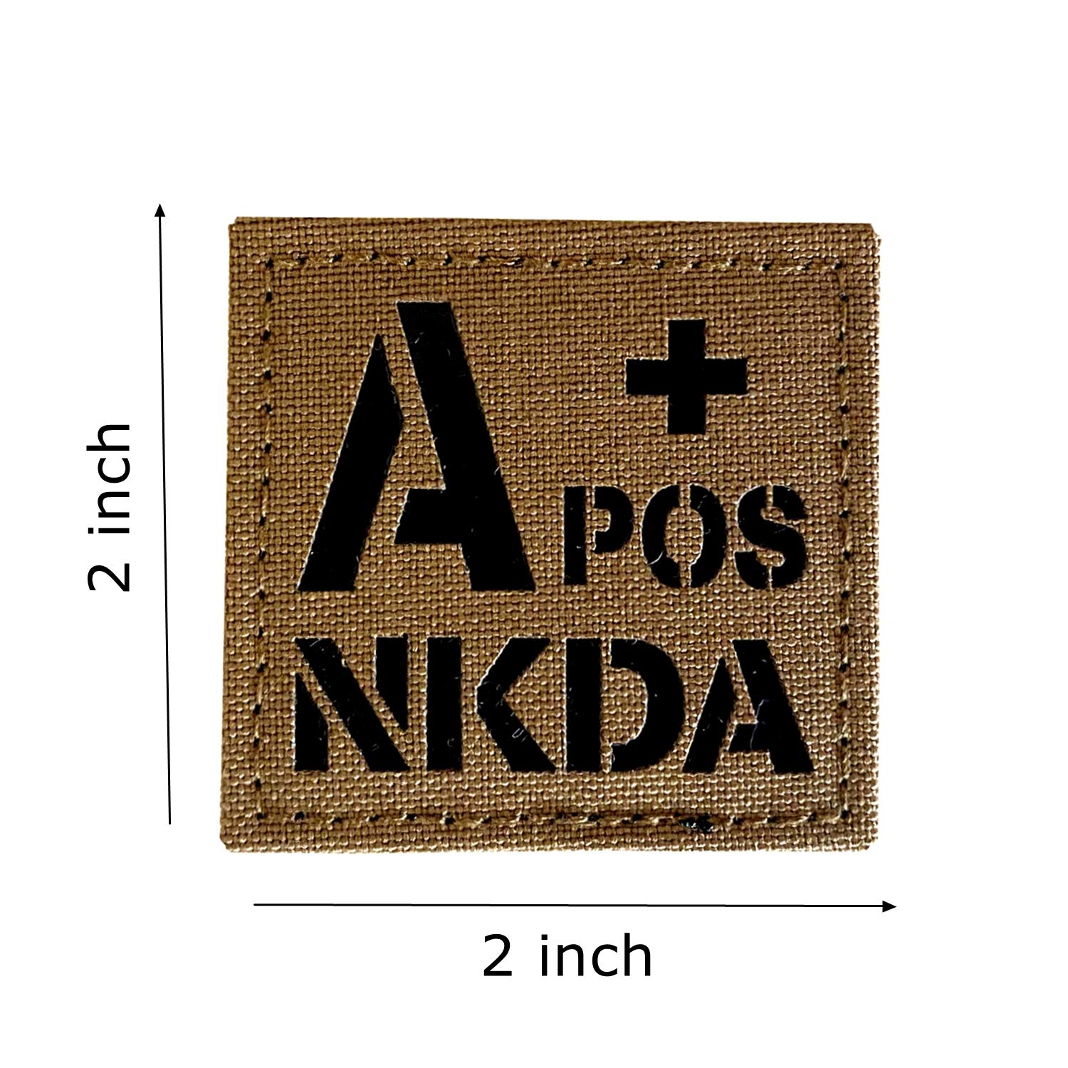 2x2 inch Coyote Brown Tan Infrared IR Tactical POS NKDA Blood Type Positive POS Patch with Hook and Loop (A+POS)