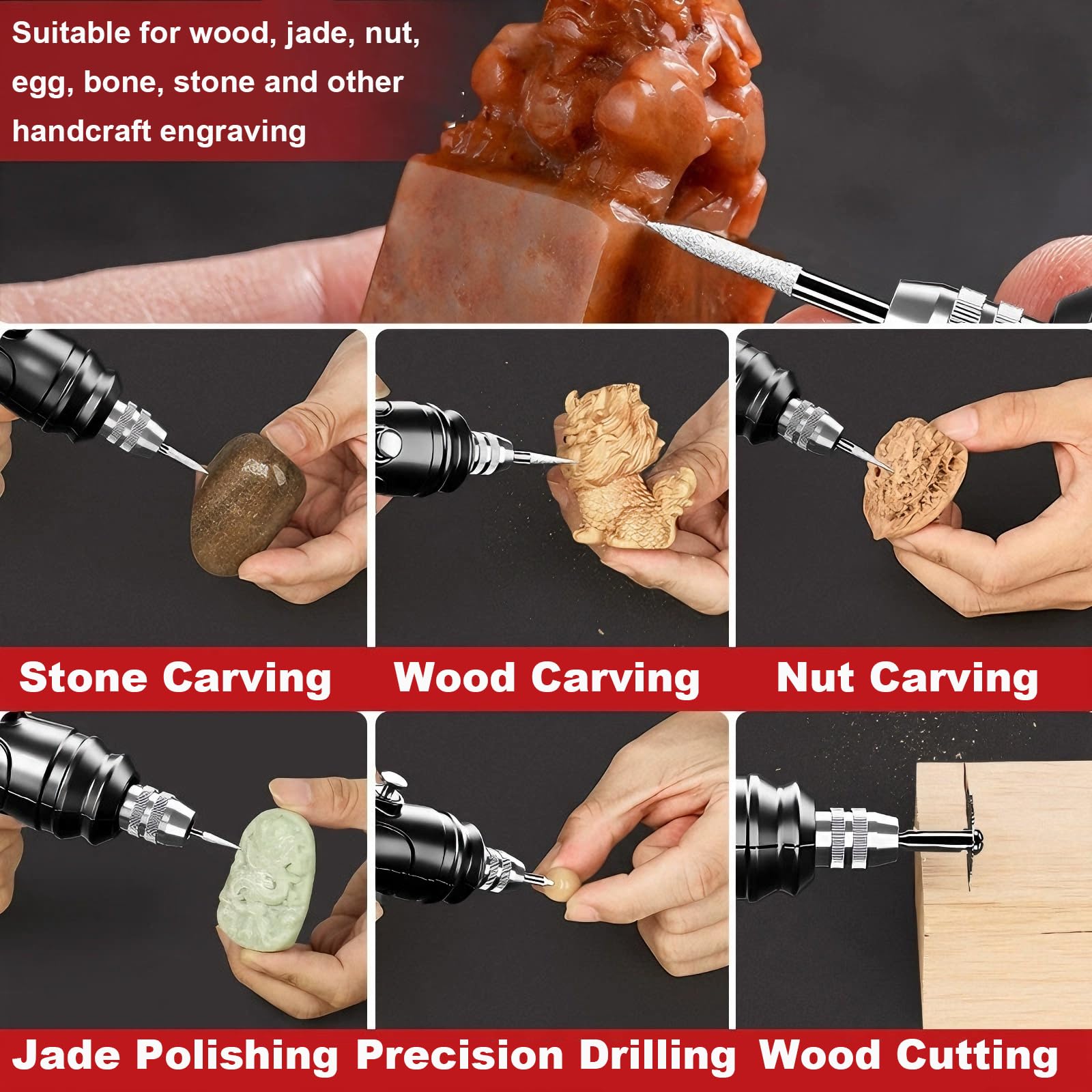Penna Incisore Senza Cavo con Ventole Circolari Dissipanti | Utensile Manuale Mini per Legno, Giada, Metallo