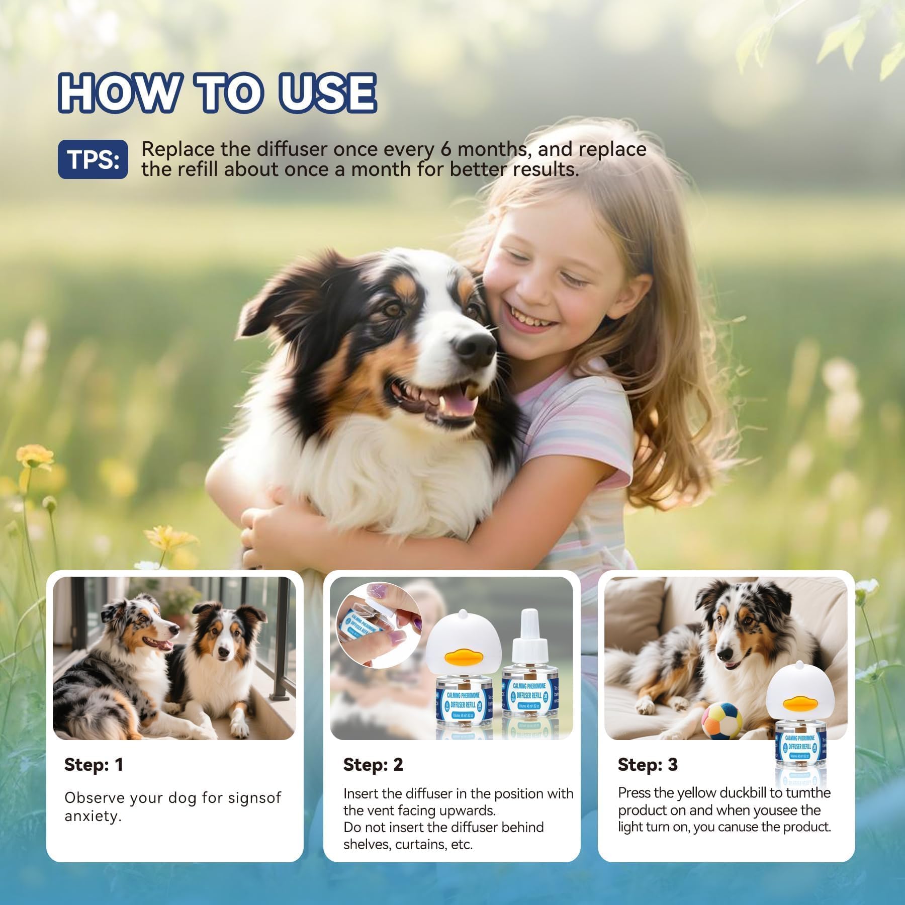 Dog Calming Pheromones Diffuser: 3-in-1 Kit Appeasing Pheromone Diffuser to Calm (1 Plugin+2x48ml Refills) for Comfort Reduces Stress Anxiety, Long-Lasting Appeasing Pheromone for Pet Dog Cat (3in1) — view 4