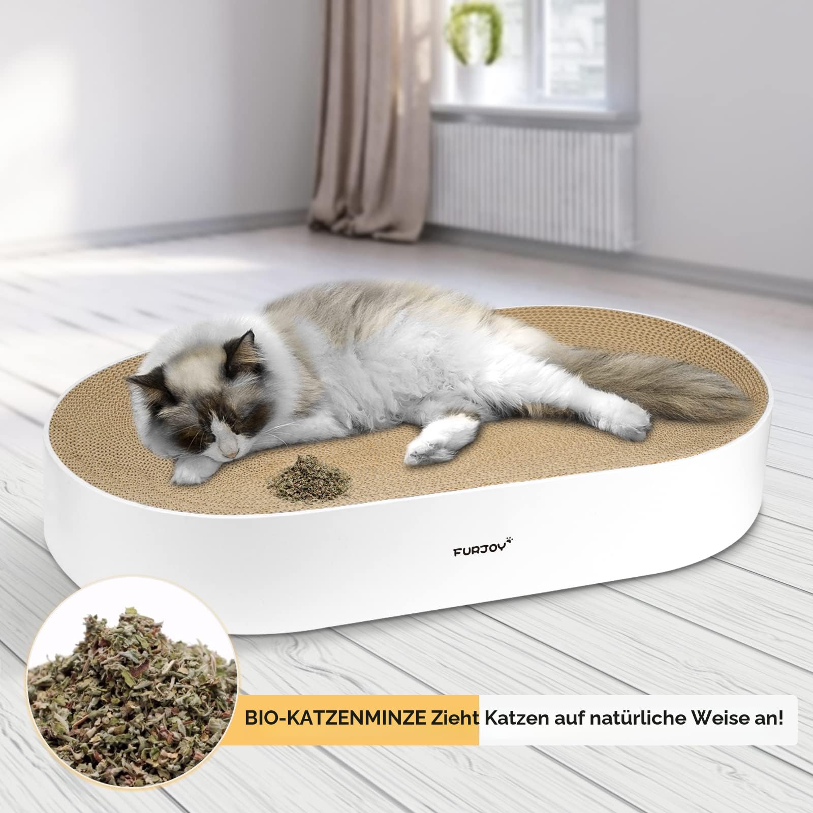 Katzen Kratzbrett, 63 x 35 x 10 cm, Ovale Kratzmöbel, Kratzmatte, Lounge, Kratzschale für Katzen mit Katzenminze [ Home Clean Design mit Kratzbox]