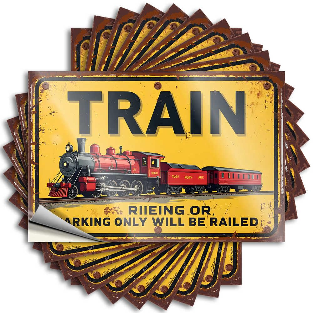 Fzfn Colour Sticker Custom Easy Apply | Vintage Train Warning Sign: 'Riding Or Parking Only Will Be Raile Girly Helmet Peel And Stick(6X9cm)