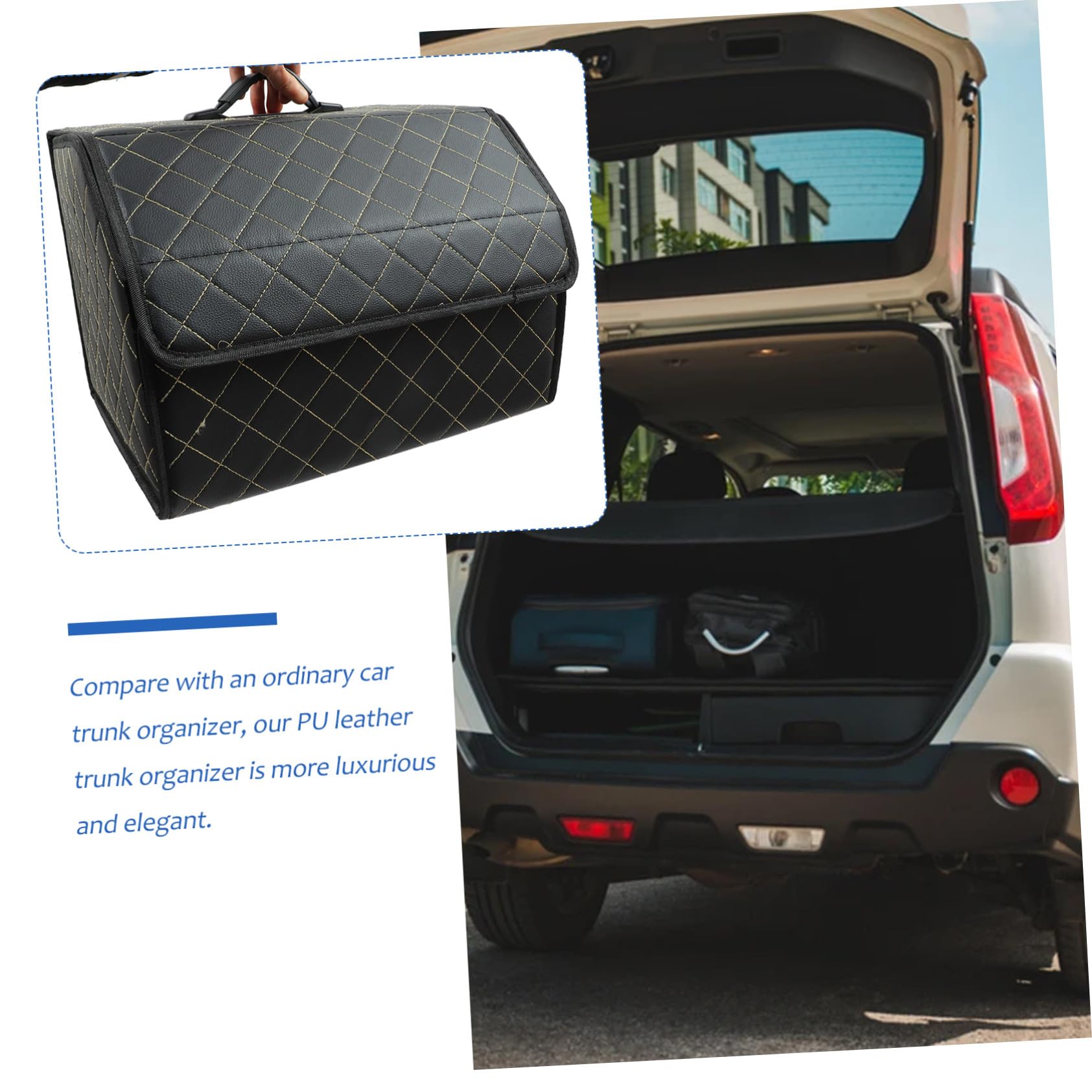 BESTYASH Organizer Scatola Cuoio Auto in Pieghevole Bagagliaio Nero | Vano Posteriore Dell’auto, Facile da Pulire e Riutilizzabile, Finitura Elegante e Raffinata