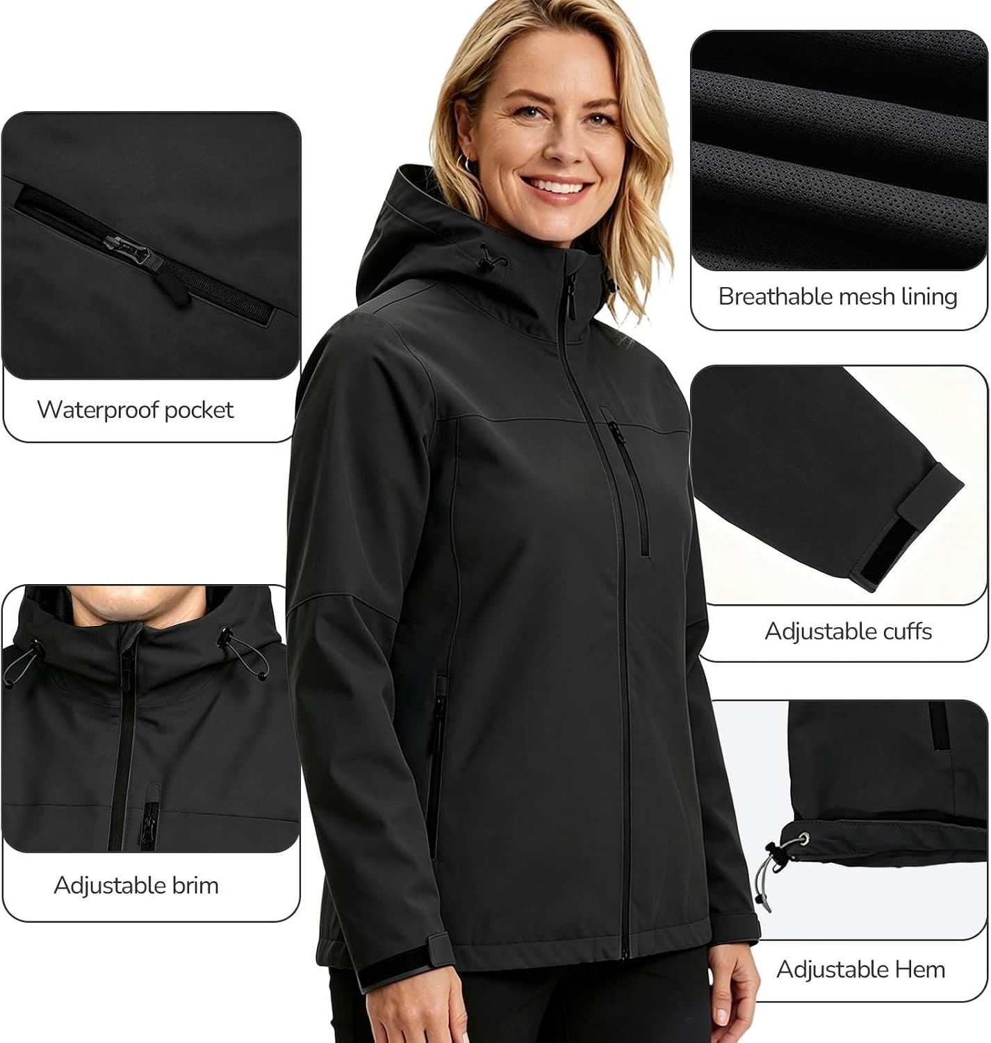 Women's Rain Jacket Rain Coat Waterproof Windbreaker With Hood,Lightweight Spring Jacket for Outdoor Cycling Hiking