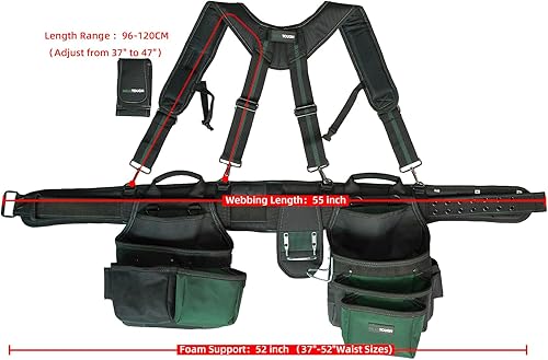 Miniatura 3 de MELOTOUGH Cinturón de herramientas de delantal Pro Framer de 28 bolsillos y tirantes acolchados resistentes con diseño magnético para