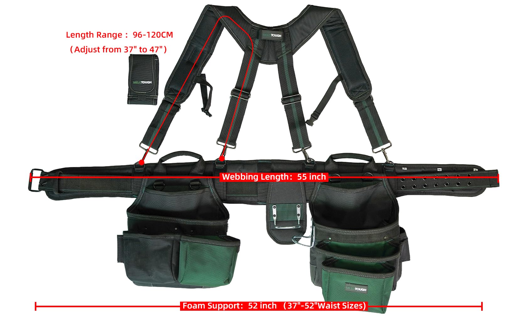 MELOTOUGH Cinturón de herramientas de delantal Pro Framer de 28 bolsillos y tirantes acolchados resistentes con diseño magnético para herramientas de técnico/mantenimiento/carpintero y electricista