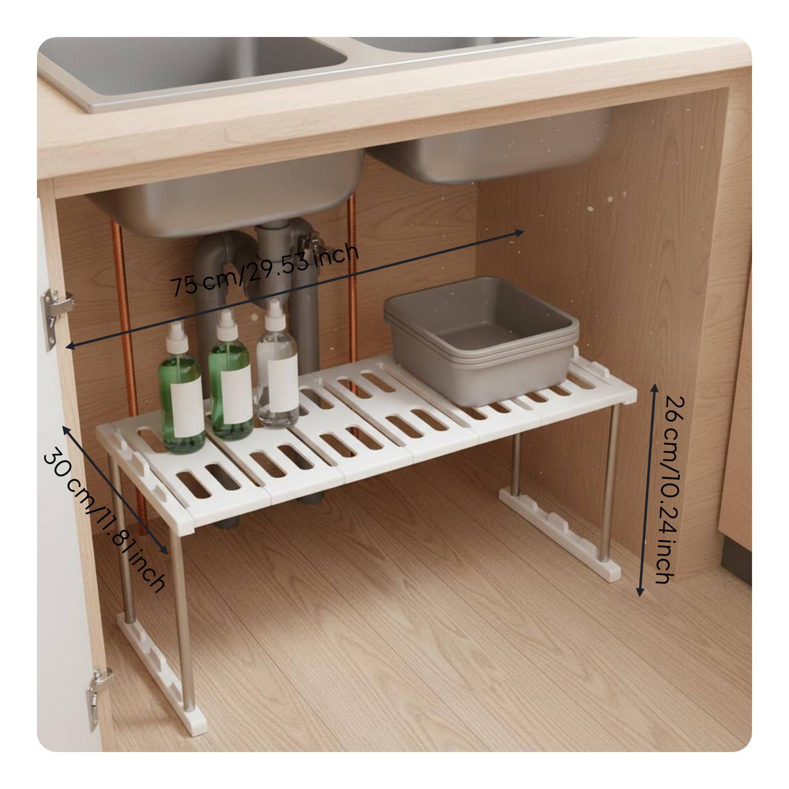 Scaffale da Cucina Ripiegabile Scaffale da Armadio Ripiano Sovrapponibile in Acciaio Inox 304 Antiruggine Pieghevole Adatto per Lavello Cucina Domestica Freezer, 75x30x26cm, Impilabile