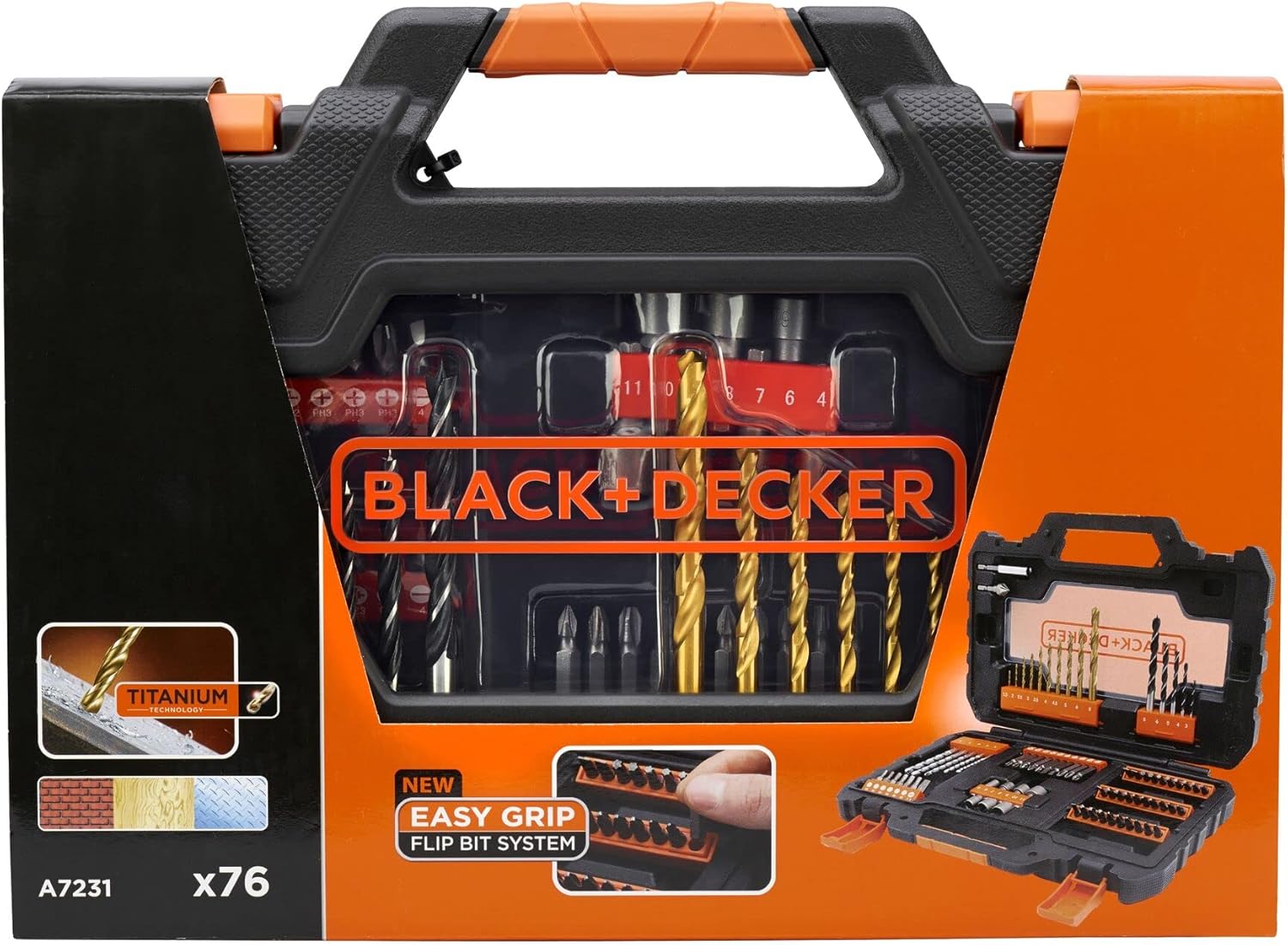 BLACK+DECKER A7231-XJ Easy Grip Drill Set - Black, 76-Piece