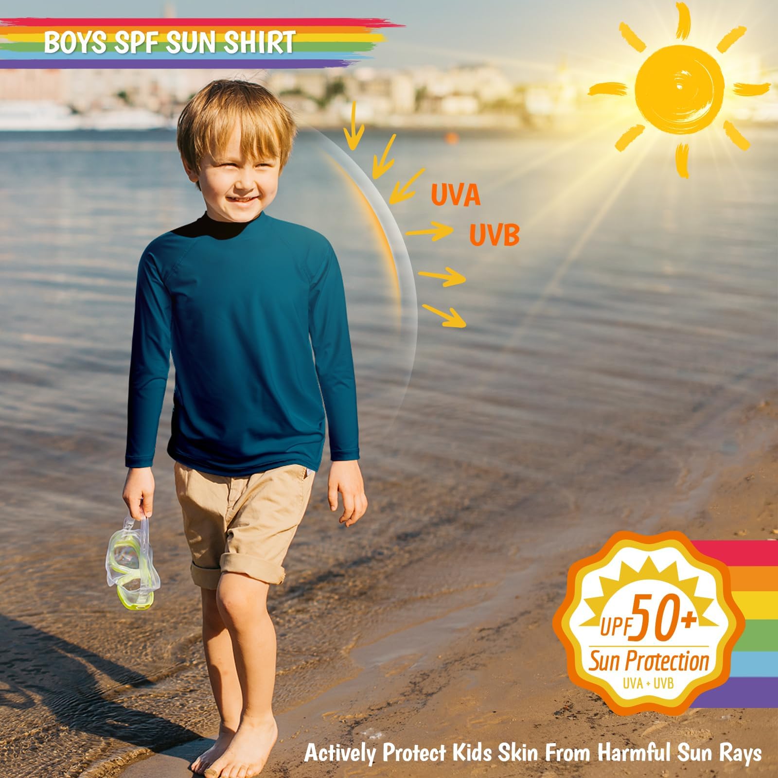 Camisetas de natación de manga larga con protección solar UPF 50+ para niños pequeños, protección solar SPF para surf, natación, 0-16 años