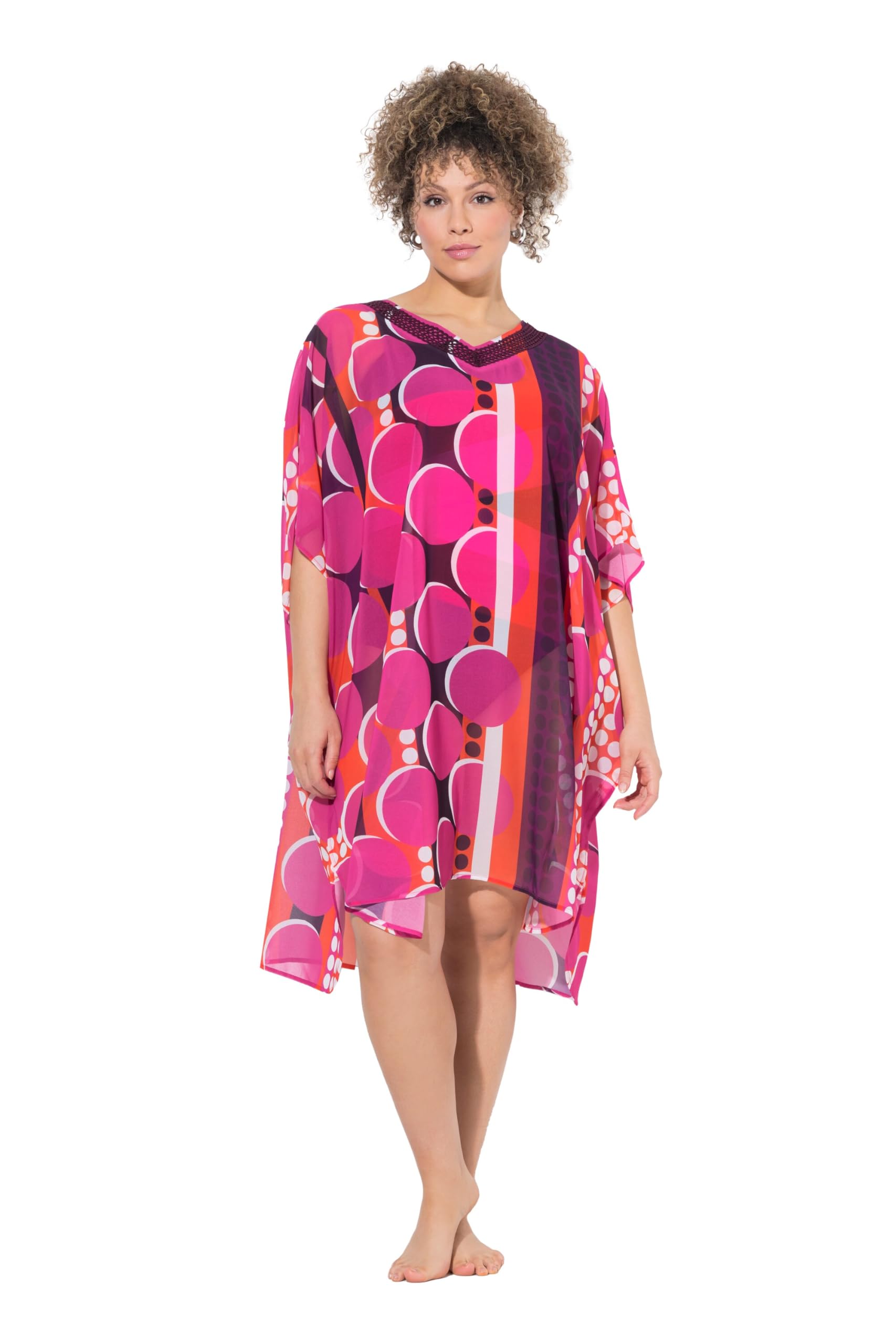 Ulla Popken Damen große Größen Übergrößen Plus Size Tunika, Chiffon, Punkte, Oversized, V-Ausschnitt, Halbarm 836864