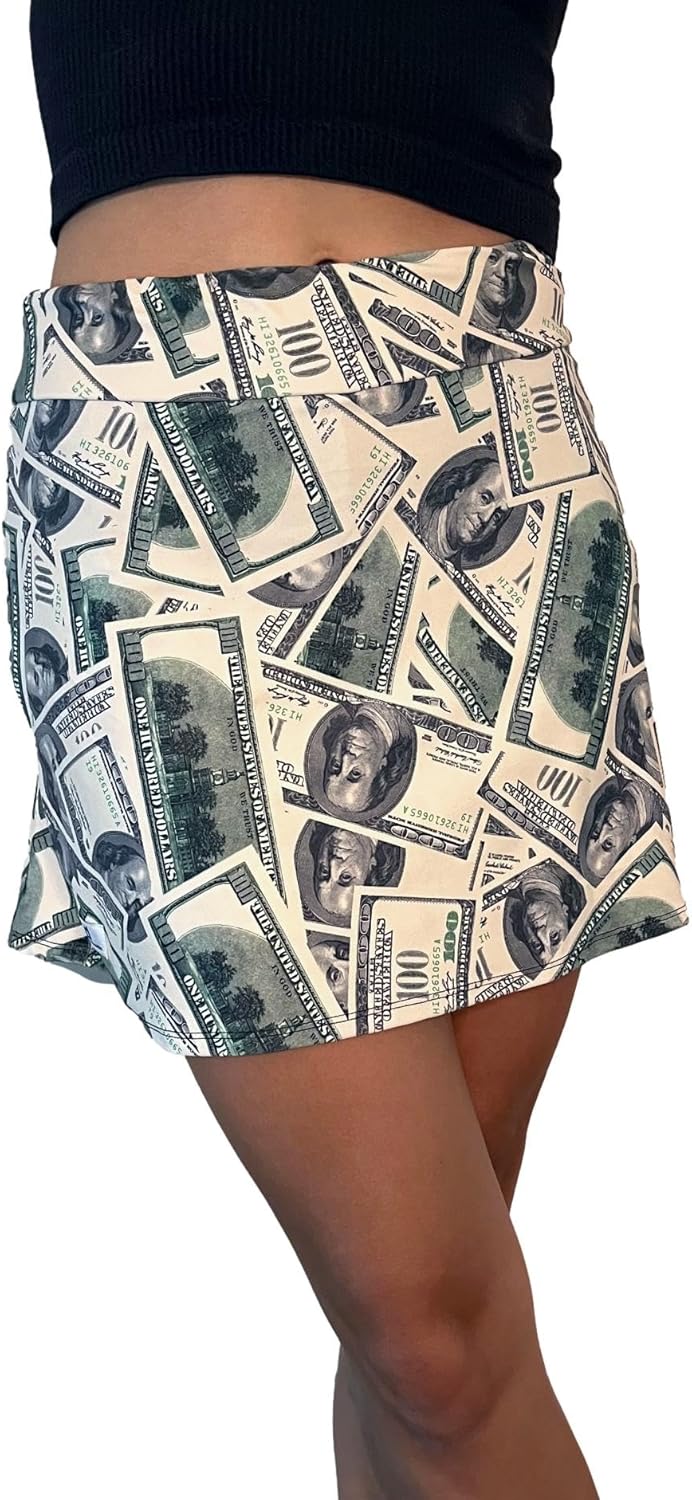 Benjamins Money Slim Golf Skort | Tennis Skort | Dollar 100s Running Skirt