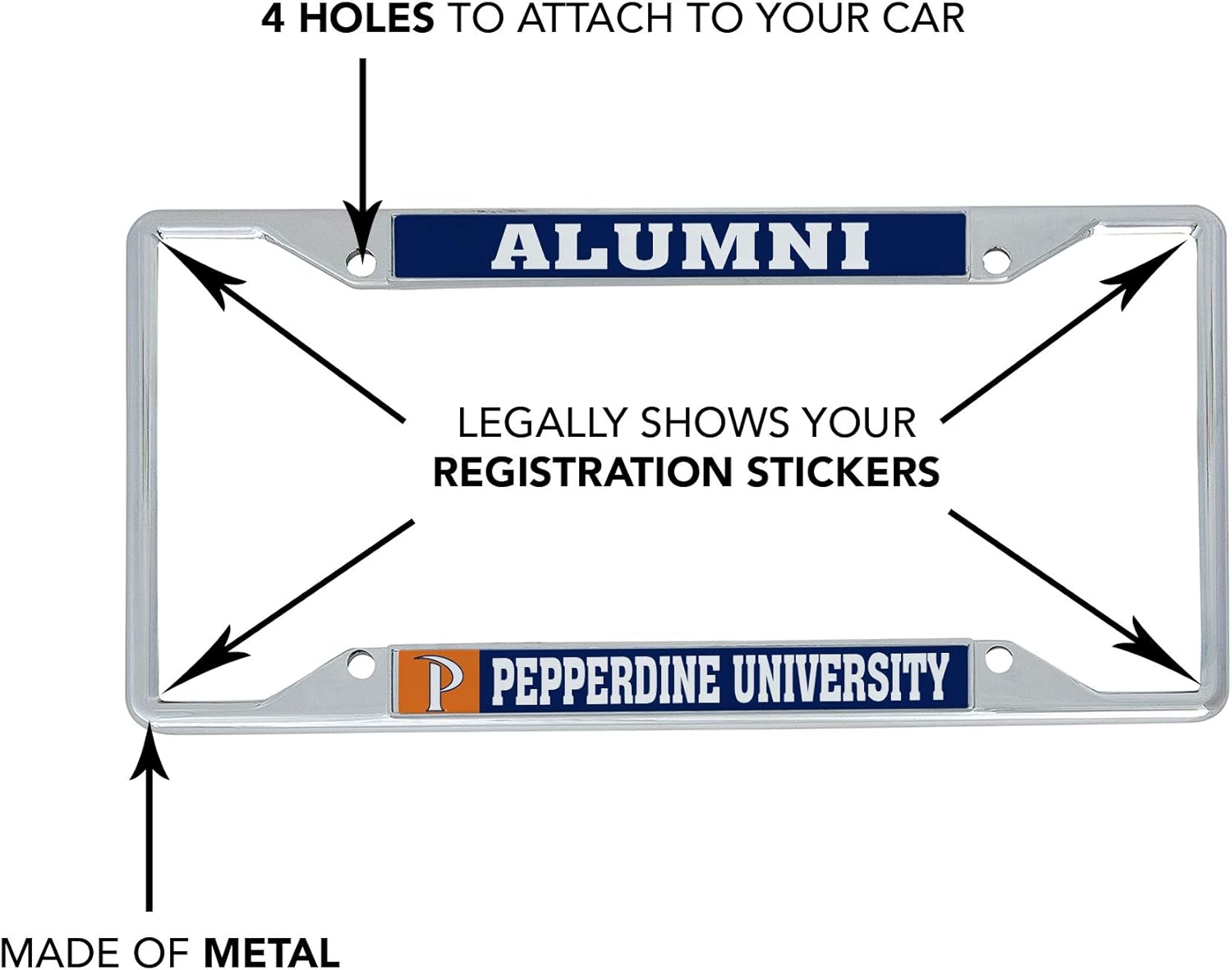 Desert Cactus Pepperdine University License Plate Frame Waves Metal Car Tag Holder for Front or Back of Car Officially Licensed (Alumni) - Image 4