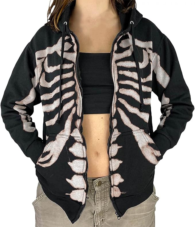 Amazon Co Jp Lisusut 地雷系 ジャケット パーカー レディース 長袖 フード付き カジュアル ジップパーカー 通勤 通学 量産型 服 シンプル アウター ゆったり かっこいい トレーナー 秋服 髑髏 骨 骸骨 病みかわいい スウェット 韓国風 ファッション ファッション