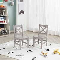 Vista 17 de eHemco Silla infantil con respaldo en X de madera maciza, color café, juego de 2