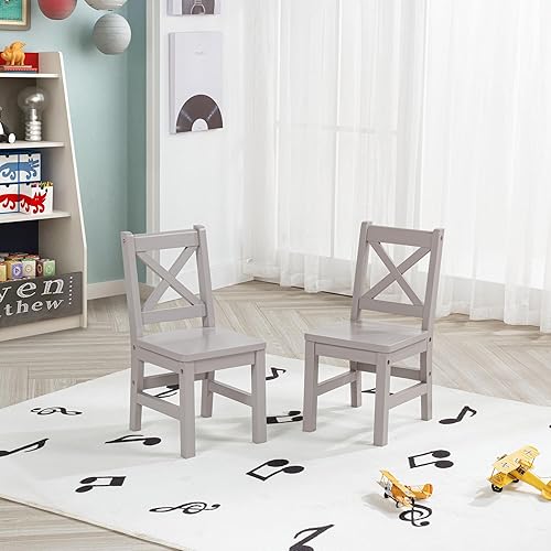 Miniatura 17 de eHemco Silla infantil con respaldo en X de madera maciza, color café, juego de 2 Café,gris (Cozy Grey),Menta, azul,Natural,Verde