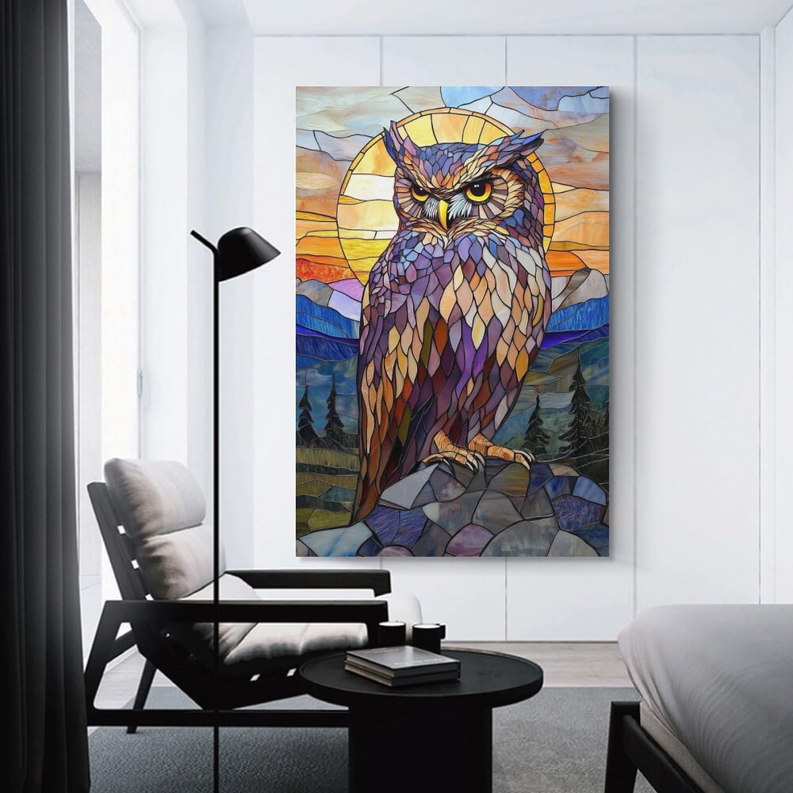 Junmoney Stained Glass Owl(2) Canvas Wall Decor, 24x36inch(60x90cm), for Gallery Wall Decor And Room Displays, Wall Decor Suited to Curated Displays