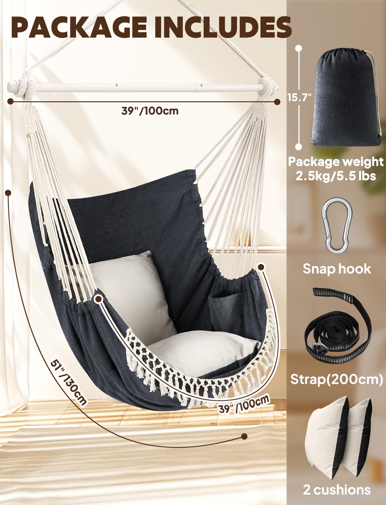 Amazon.com: Chihee Hammock Chair Hanging Swing Max 500 Lbs 2