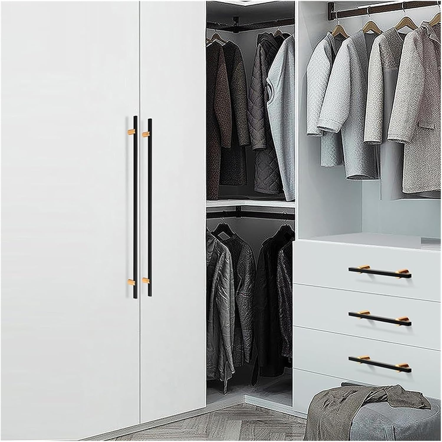 Hidden Furniture Handles 2 Pcs Cupboard Pull Handles Aluminum Alloy Cabinet Drawer Handles Furniture Door Pulls for Kitchen Closets Bedroom Wardrobe, Gold+Black(Length 190mm)