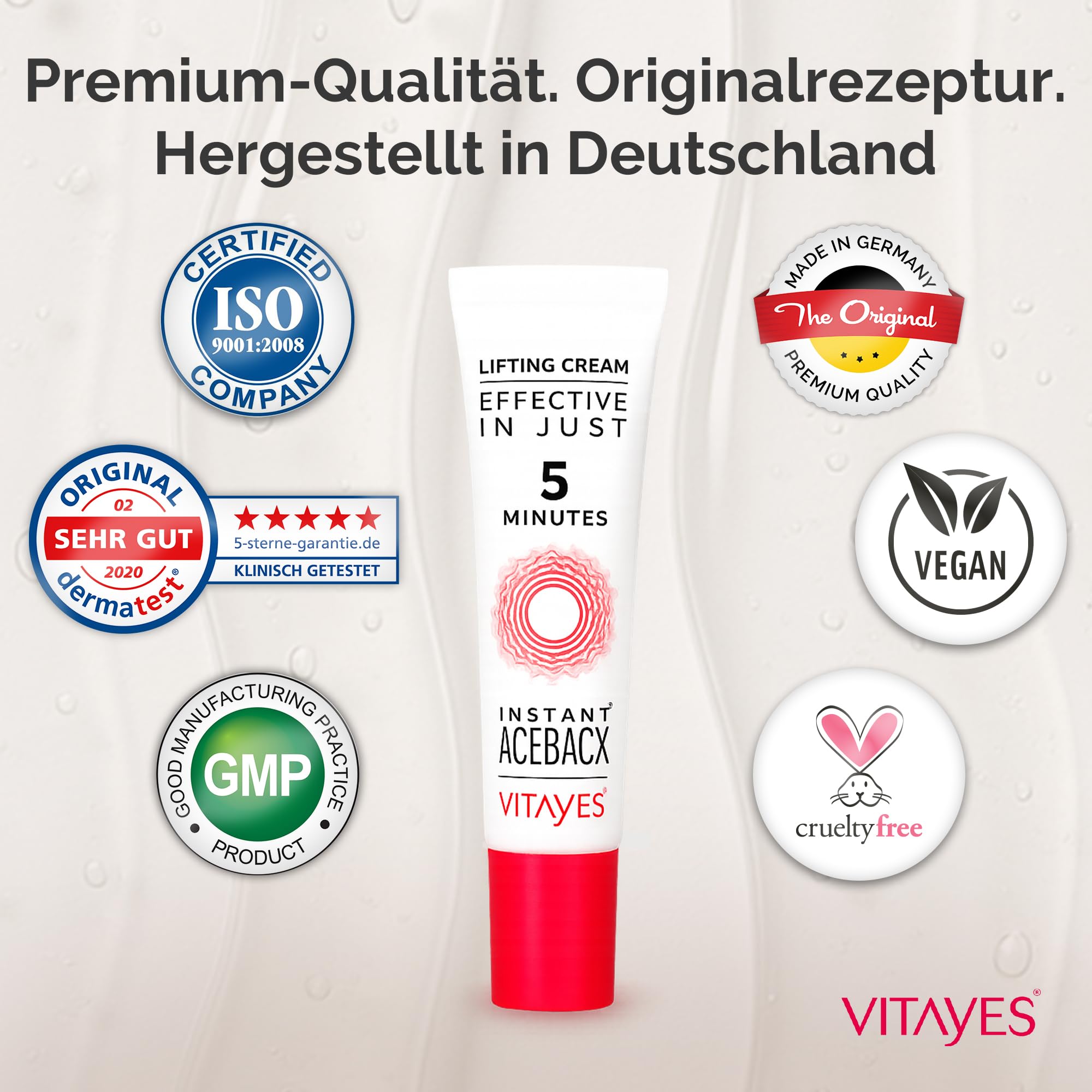 Vitayes Anti-Aging Gesichtscreme mit Soforteffekt 7ml Reduziert Falten & Augenringe Vegan Tierversuchsfrei