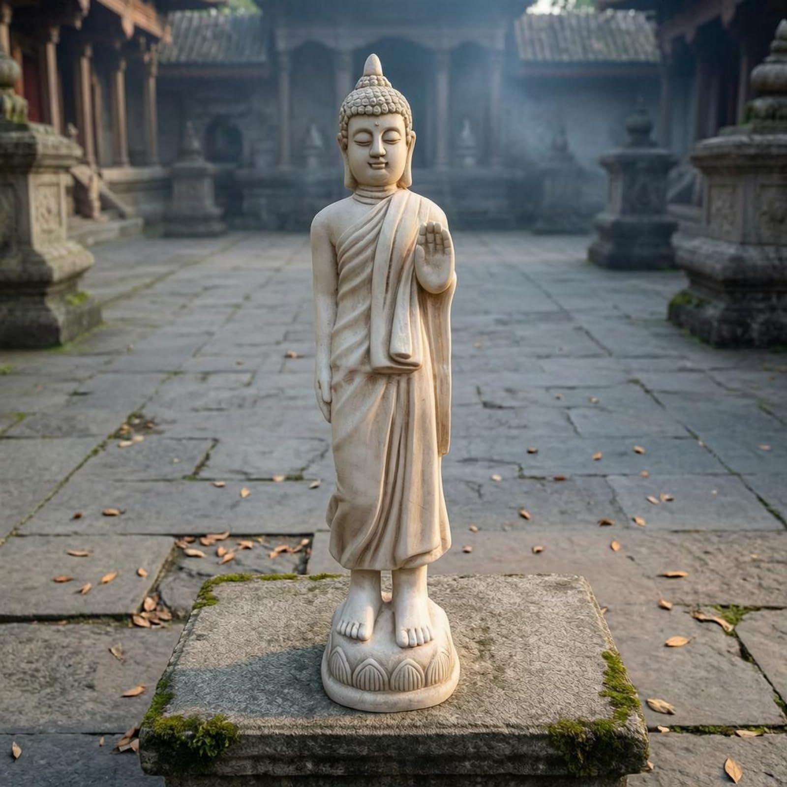 Figura Buda Pie Estilo Meditativo Estatua Buda Uso Interior y Exterior, Gris