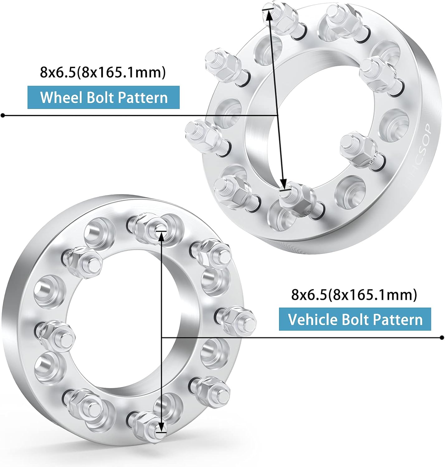 HHCSOP 8x6.5 Wheel Spacers 1.5 inch for Chevy Silverado Suburban Express 2500 3500, GMC C2500 K2500 Sierra Yukon XL 2500, 2PCS 8x165.1 Wheel Adapter with M14x1.5 Studs & Hub Bore 126.15mm