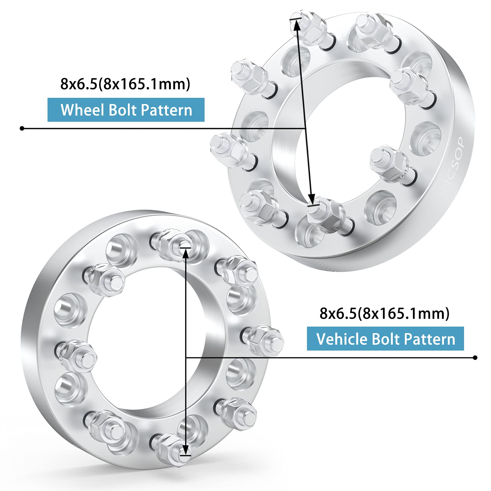 2-Pack Wheel Spacers – 1.5” Thick, 8x6.5 Bolt Pattern, 14x1.5 Studs For Chevy Silverado/GMC Sierra HD