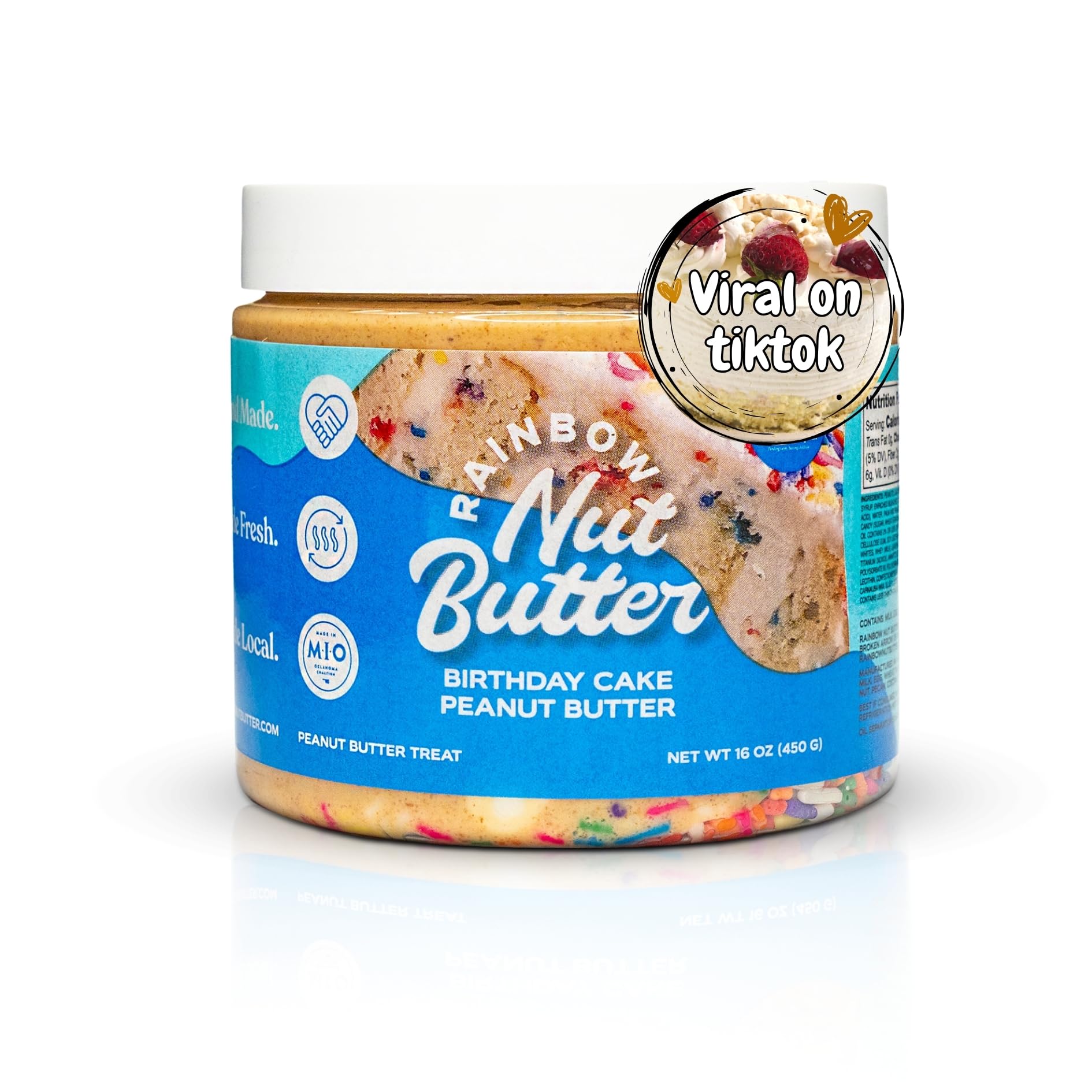 Rainbow Nut Butter, Birthday Cake Peanut Butter Spread, Treat, Snack, Vanilla Sprinkles Frosting, White Chocolate, High Protein Flavored Nut Butter, (