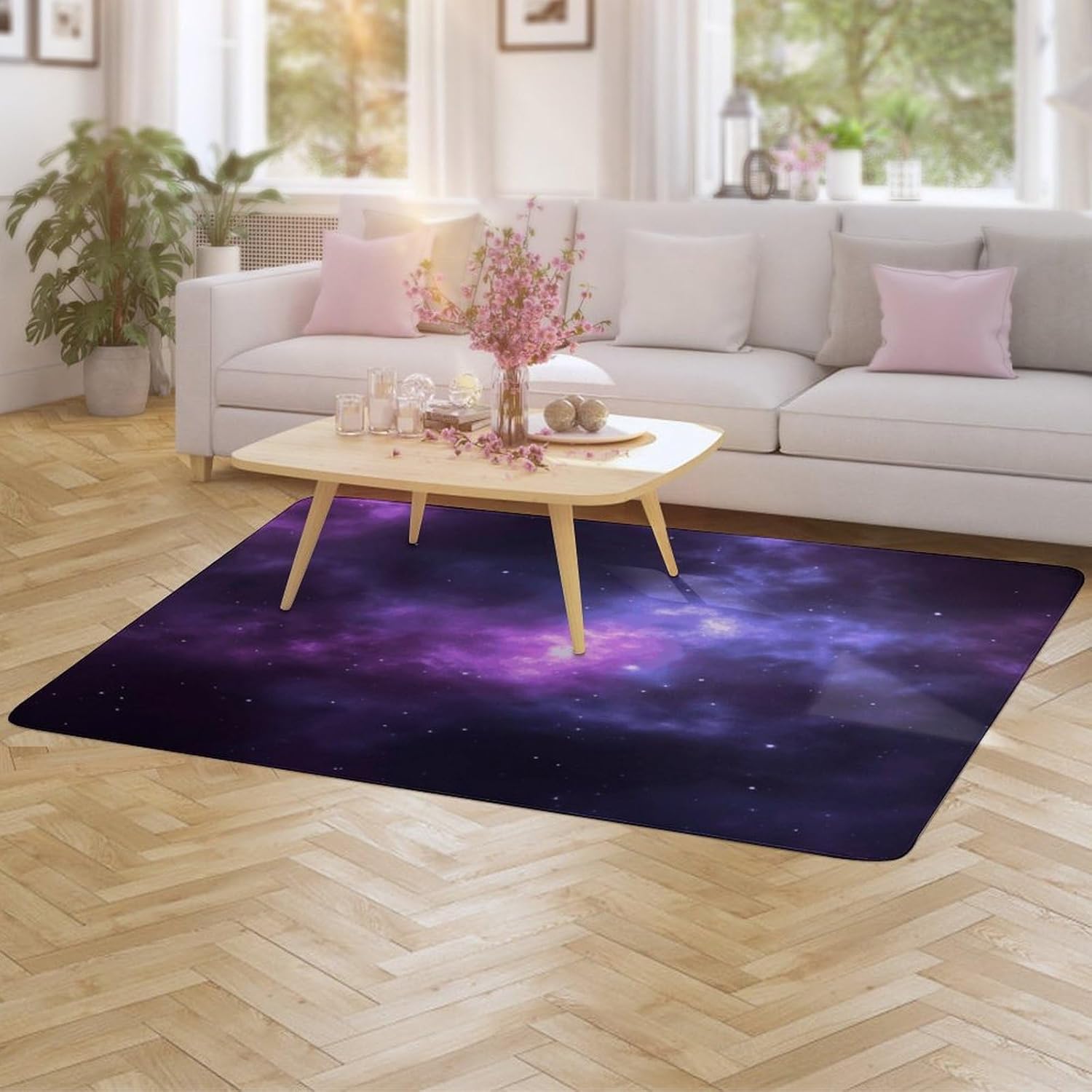 Magic Galaxy Sky Purple Carpet for Living Room,Washable Dining Room Non-Slip Under Table Rug 40“x60”Large Rugs Lndoor Home Decoration Stain Resistant Carpet for Bedroom