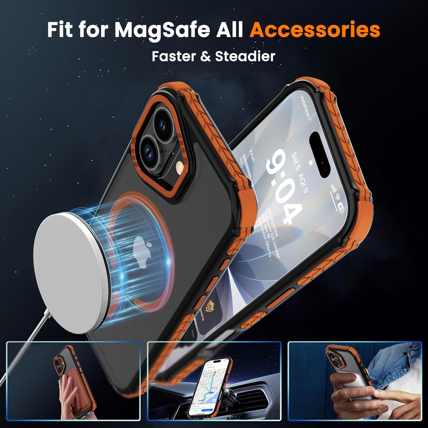 DEERLAMN Strong Magnetic Case for iPhone 17 6.3-Inch,[Compatible with Magsafe][Military Grade Drop Protection] Translucent Matte Shockproof Protective Phone Cover-Frosted Orange - Image 4