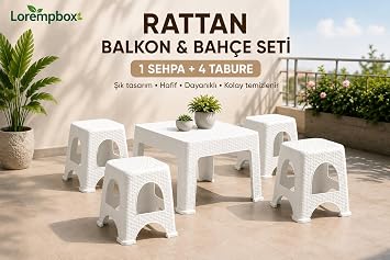 Lorempbox Rattan Balkon & Bah e Seti 5 Par a   1 Sehpa + 4 Tabure Beyaz