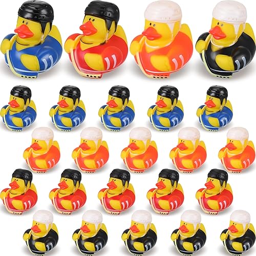 Jexine 24 piezas de patos de goma de 4 estilos divertidos y adorables, juguetes divertidos y adorables, regalos de patos, fiesta de cumpleaños,