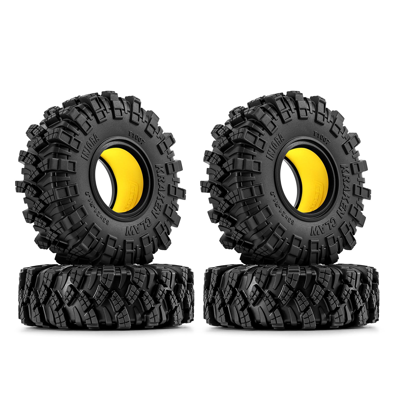 INJORA 63 * 21 mm 1,0" Pneumatici Kraken Claw con Inserti in Gomma Siliconica (4) per SCX24 TRX4M AX24 Bronco Gladiator C10 JLU Deadbolt FCX24 FCX18 Axial RC 1/24 1/18