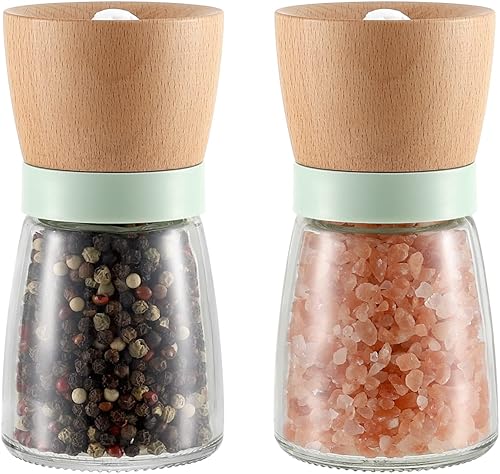 VEVOK CHEF Juego de molinillo de sal y pimienta Wood VEVOK CHEF ajustable, molinillo de pimienta recargable, molinillo de pimienta de madera, bonito