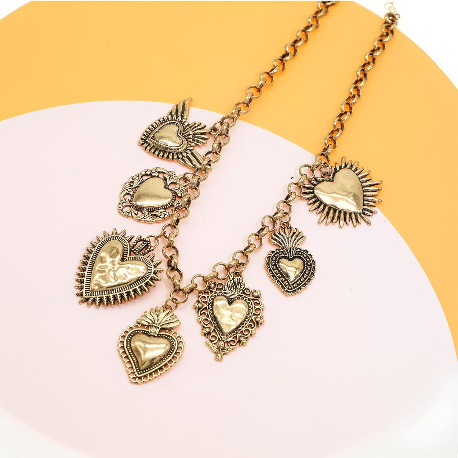 Chunky Heart Charm Necklace for Women 14K Gold Plated Paperclip Chain Statement Necklaces Sun Star Coins Sea shell Western Vintage Jewelry - Image 2