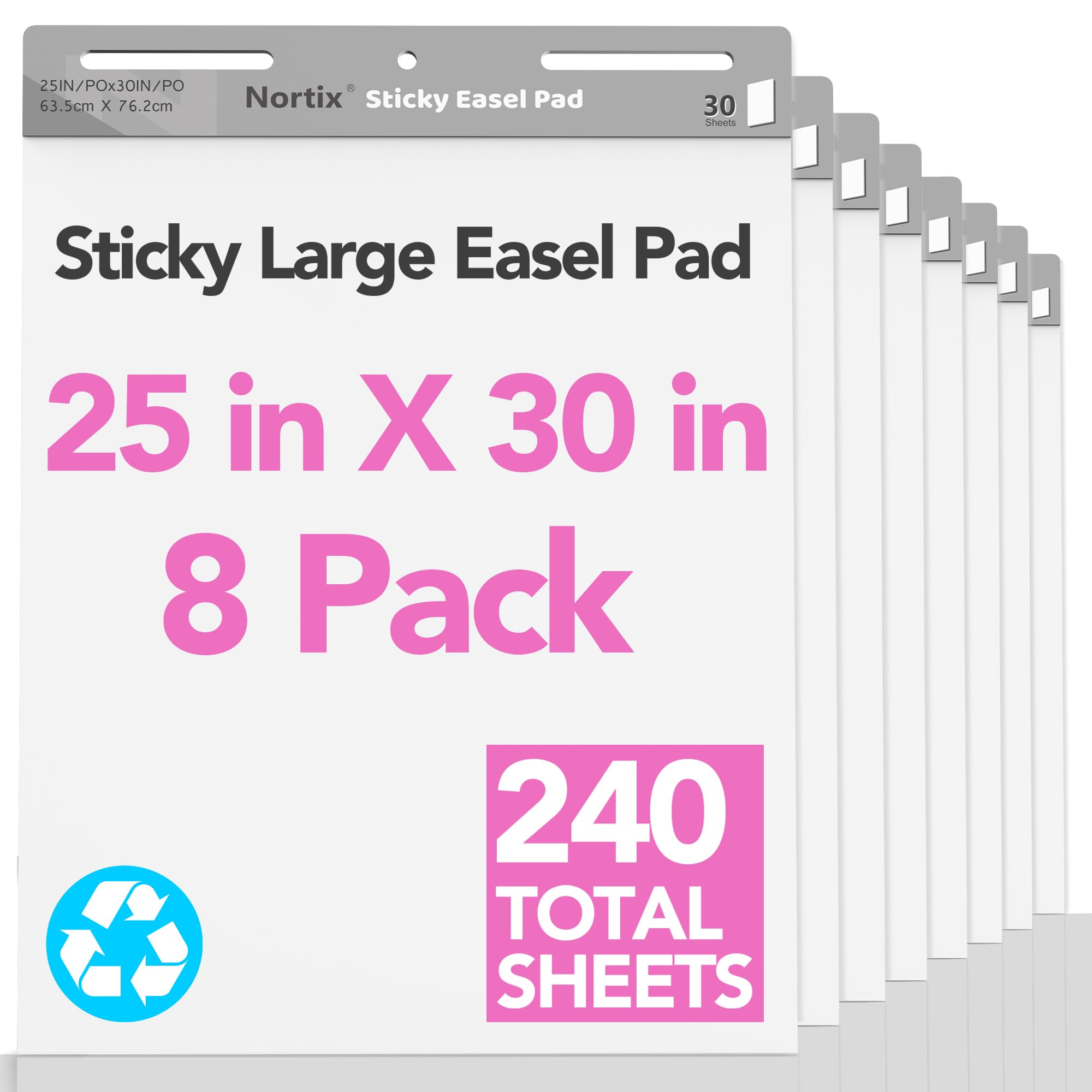 Nortix Flip Chart Paper, Sticky Easel Pads, Chart Paper for Teachers,Super Adhesive & Bleed-Resistant, Large Self-Stick Easel Paper for Classroom/Office, 25 x 30 inch, 30 Sheets/Pad, 8 Pads