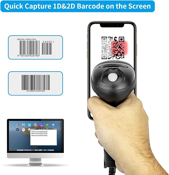 ماسح الباركود اللاسلكي 1D ثنائي الأبعاد مع حامل و USB 2D قارئ الباركود التلقائي QR Code Scanner يدعم مسح الشاشة اليدوي CMOS قارئ رمز شريط الصور للمستودع POS والكمبيوتر