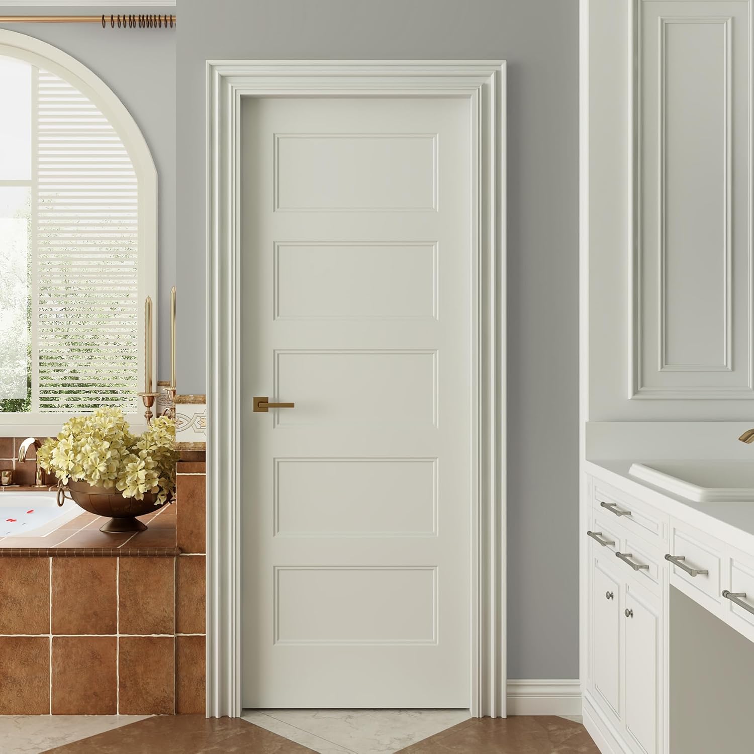 JUBEST 30x80 5-Panel Shaker Style White Primed Hollow Core Interior Door Slab - Pre-Assembled, Paintable for Closet, Pantry, Laundry