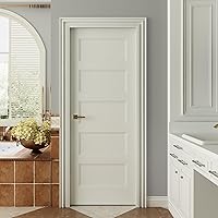 JUBEST 30x80 5-Panel Shaker Style White Primed Hollow Core Interior Door Slab - Pre-Assembled, Paintable for Closet, Pantry, Laundry